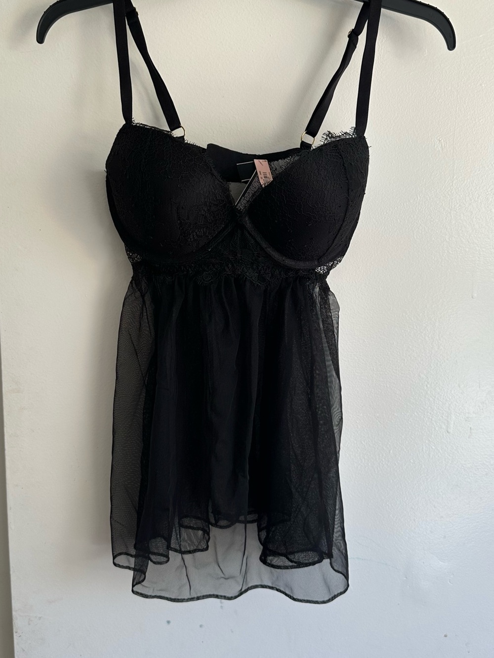 Victoria's Secret Black Lace Babydoll Chemise NO Underwear